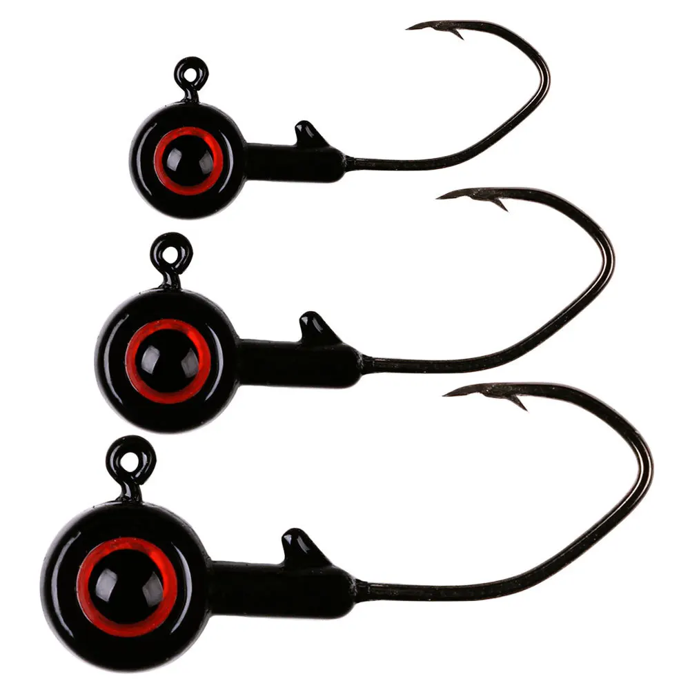 Anzuelo de pesca con cabeza de anzuelo, 5 uds., para señuelo suave, gusano, cebo vivo, tipo de pez, anzuelo de plantilla, ojo 3D, agua salada, lubina, trucha, Bluegill - imagen 4
