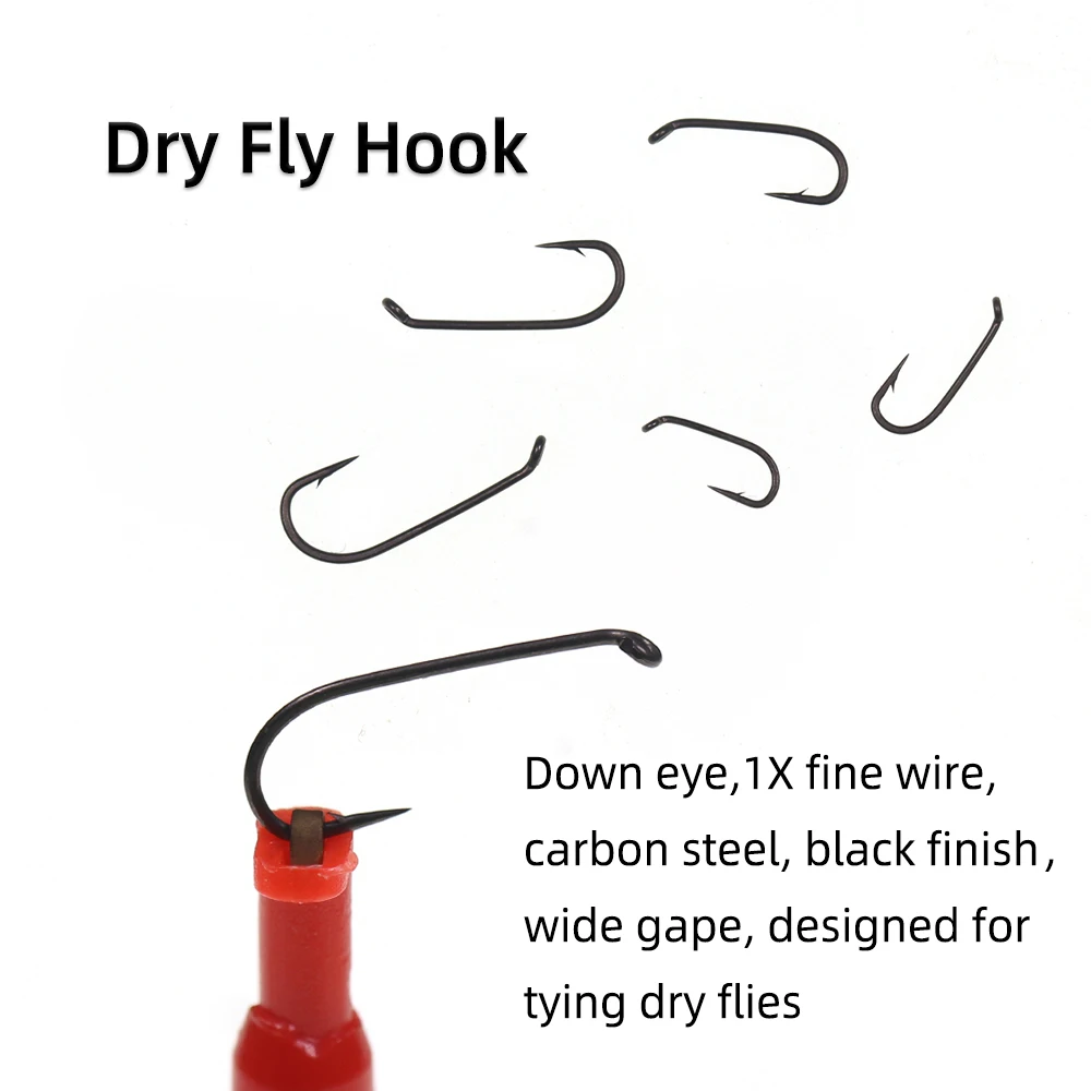 Wifreo 50PCS 22 #   ~ 12 #   Abajo ojo vástago largo 1X alambre fino anzuelos para atar moscas secas acabado en níquel negro anzuelo de pesca con mosca trucha arcoíris - imagen 2