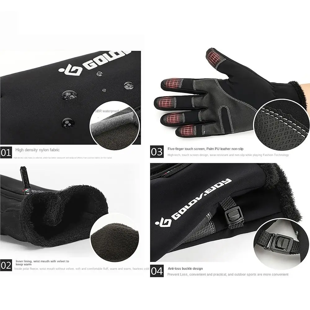 Guantes de invierno con pantalla táctil, guantes de lana cálidos antideslizantes para invierno, guantes de motocicleta con forro polar térmico - imagen 4