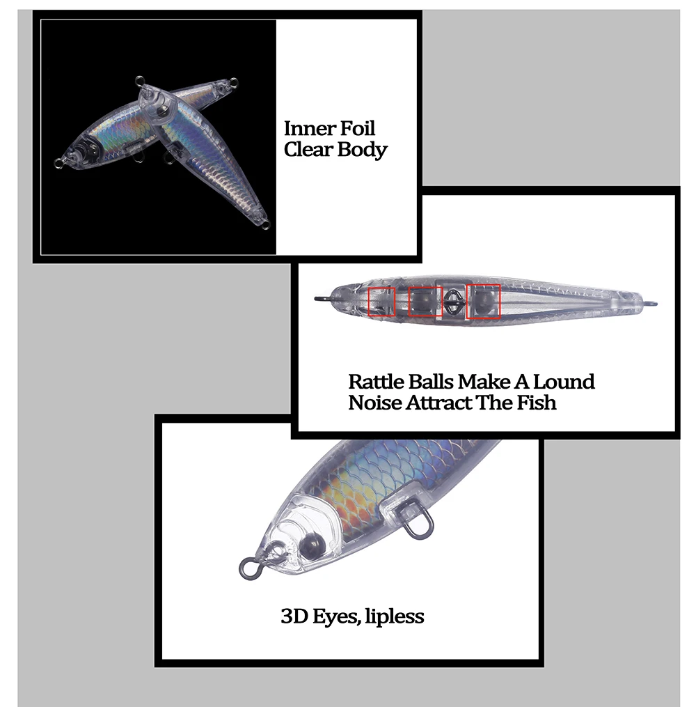 Chan'sHuang-señuelos artificiales de pesca, cebo de lápiz de lámina interior sin pintar, 7,5 cm, 7g, flotante, aparejos Wobbler DIY - imagen 4