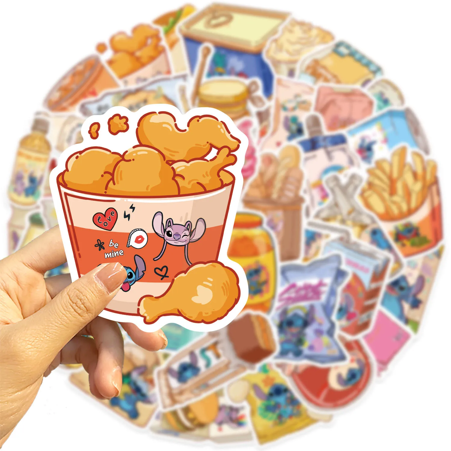 40 Uds Disney Cute Stitch Foods pegatinas de película de dibujos animados álbum de recortes teléfono guitarra maleta para portátil calcomanías impermeables pegatina juguetes para niños - imagen 5