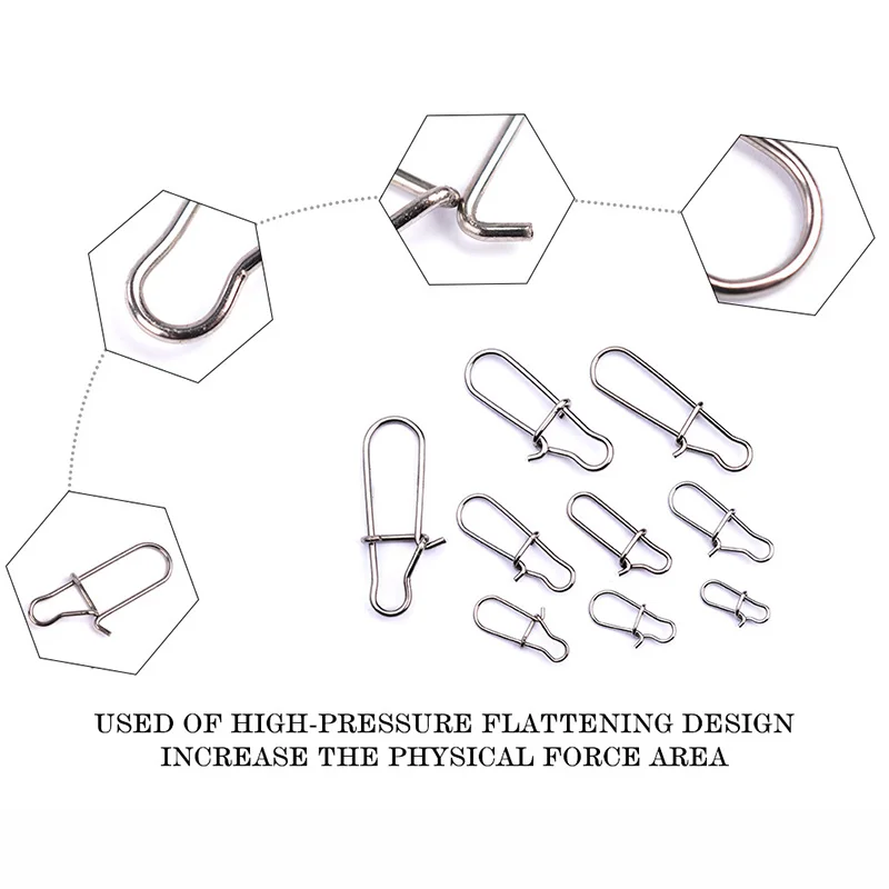 FTK-broches de pesca de 100 piezas, cierre a presión fuerte, pasador de acero inoxidable, Clip de cierre de cambio rápido para Barril giratorio, señuelo, anzuelo, aparejos - imagen 3