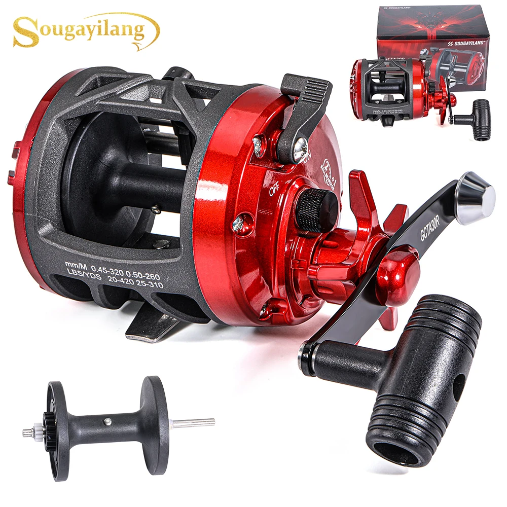 Carretes de pesca de curricán Sougayilang, arrastre máximo de 25kg, carrete de Baitcasting 2BB, carrete de pesca de mano derecha súper fuerte para rueda de pesca de mar