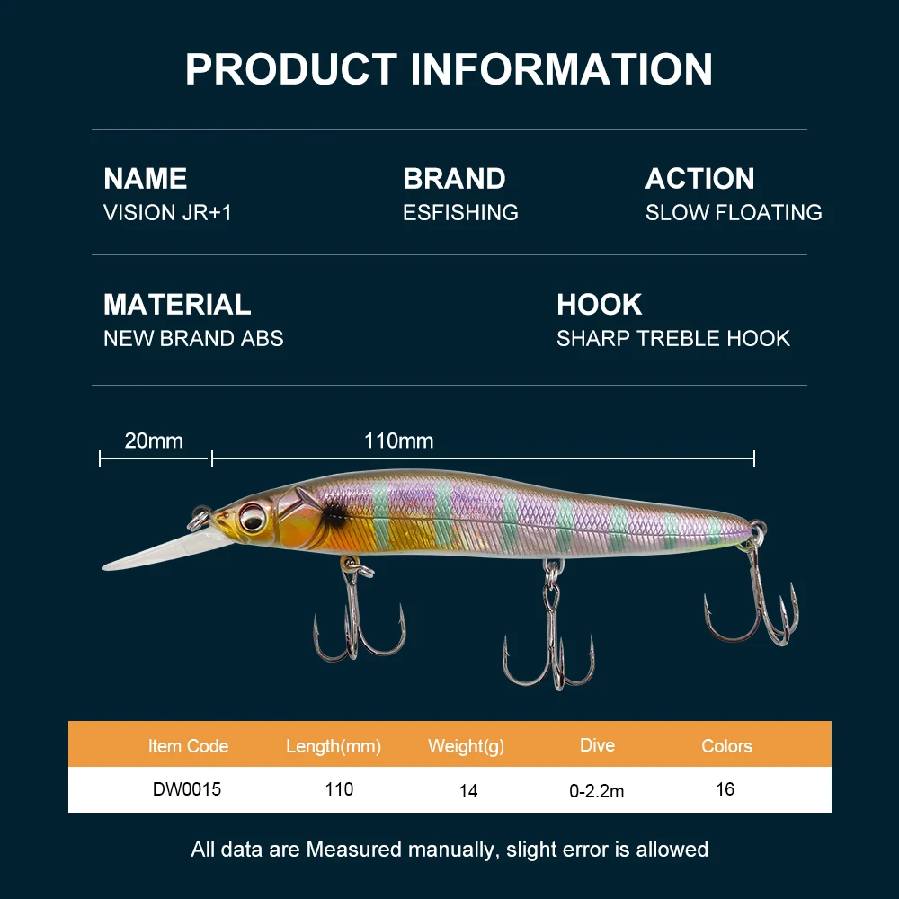 KESFISHING-señuelo de pesca de calidad Minnow, cebo duro flotante de fundición larga, Wobblers Jerkbait Vision, colores naturales, 110mm, 0-2,2 m - imagen 2