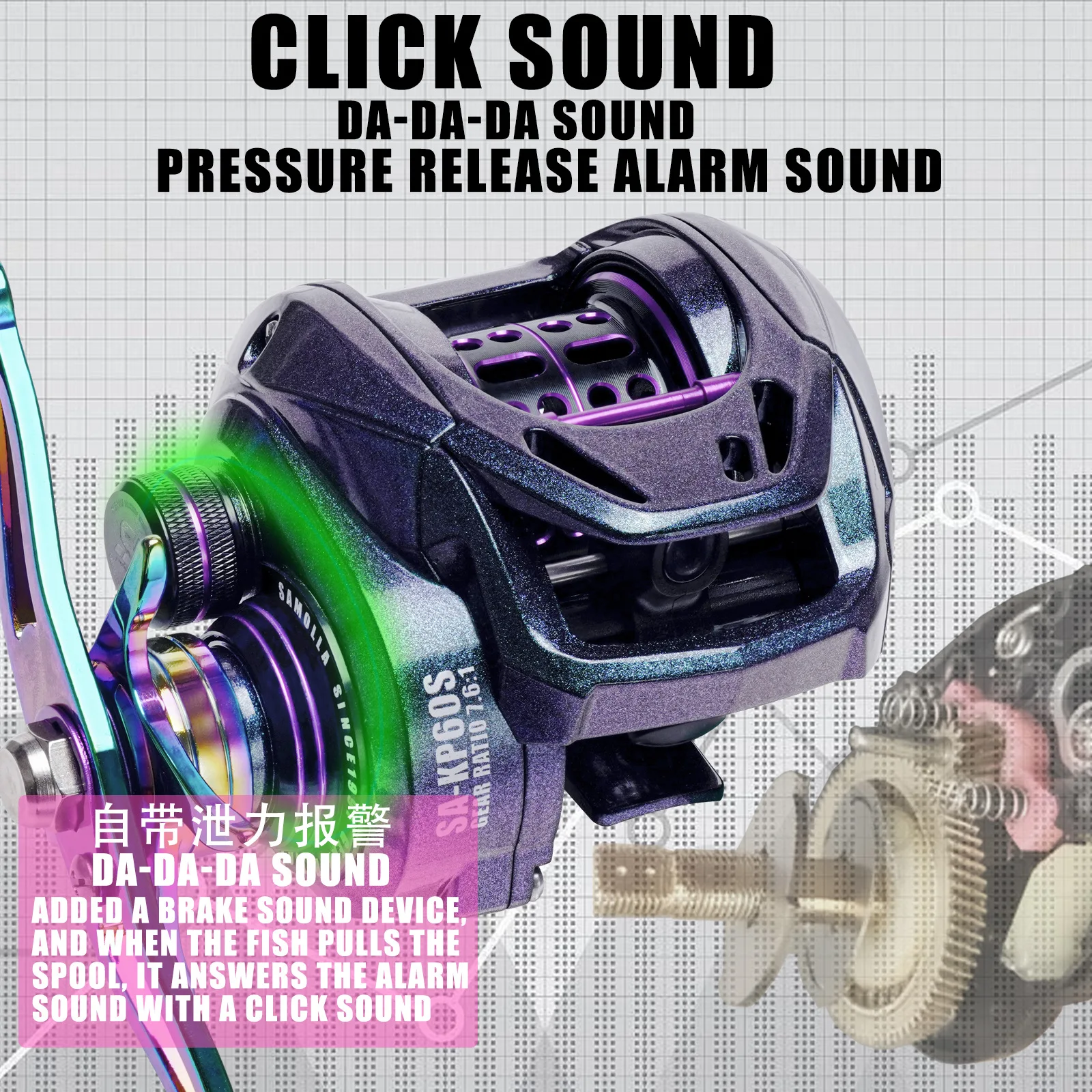 Carrete de pesca de fundición de cebo de alta velocidad, cebos ligeros, tiro largo, CNC, carrete de eje corto, arrastre máximo de 10 kg, aleación de aluminio, 7,6:1 - imagen 5