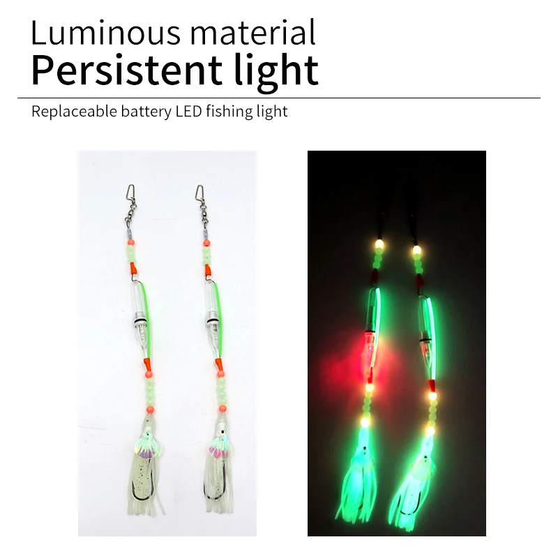 ZYZ 2 unids/bolsa anzuelos de aparejo de cola de pelo con luz LED calamar luminoso cebo suave a presión y línea de acero anzuelos de pulpo de cola de pelo - imagen 4