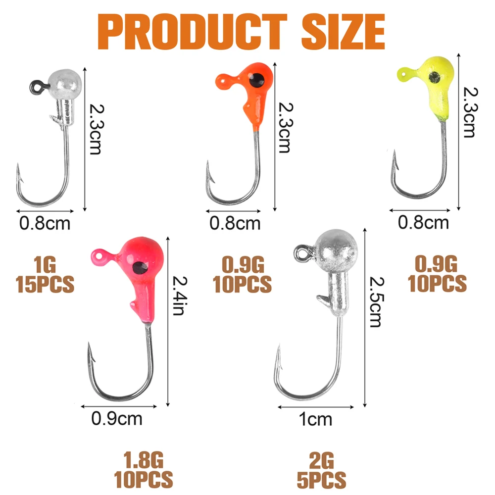50 Uds. Gancho de cabeza de plantilla de manivela, anzuelo de pesca con púas afiladas, cabeza de bola redonda, plantillas de pesca, señuelos, cabezas de plantilla tipo tipo para trucha lubina - imagen 2