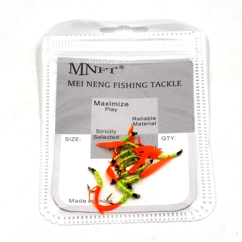 MNFT-cebos para pesca de Ninfa, trucha, Mayfly, cola de pluma naranja, cuerpo amarillo, 10 unids/paquete, 12 # - imagen 4