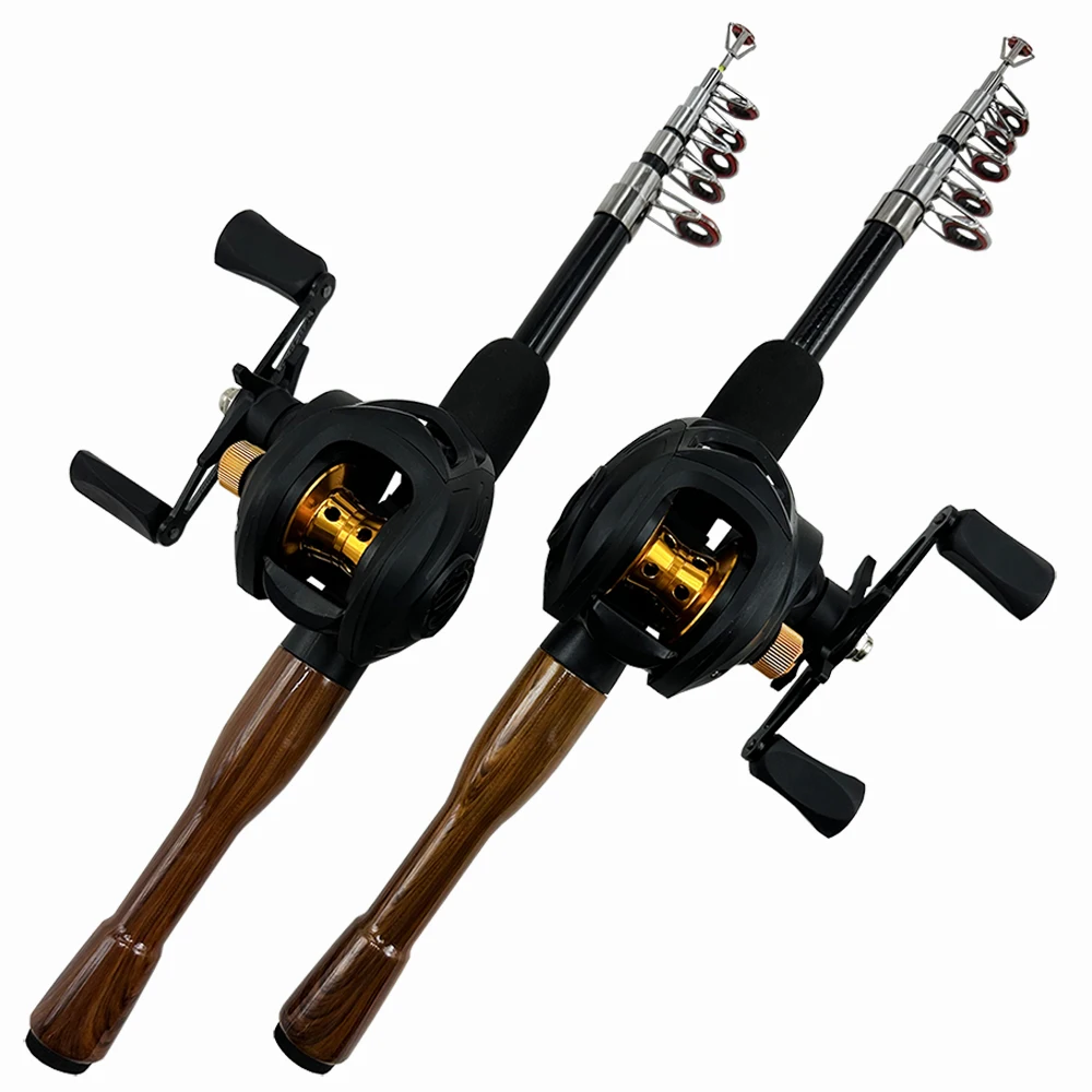 Conjunto de caña de pescar giratoria y carrete de fundición, Set de carretes telescópicos de fibra de carbono de alta calidad, 19 + 1BB, 1,3 m-1,8 m - imagen 5