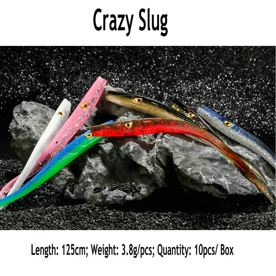 Señuelo de pesca suave 10 uds/lote 130mm 3,8G cebo artificial aparejos de pesca Crazy Slug de calidad Worms Shad Eel Seabass - imagen 5