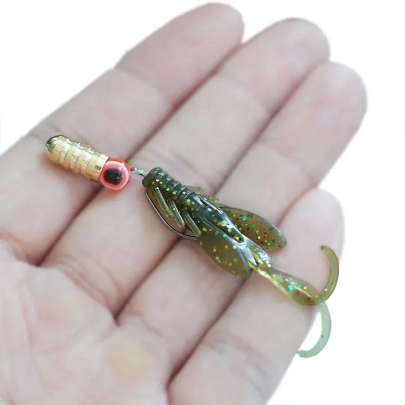 10 Uds Jig Wobblers cebo suave de silicona gusano langosta Señuelos de pesca 45mm camarones hundimiento giratorio Twintails pesca en el mar - imagen 4