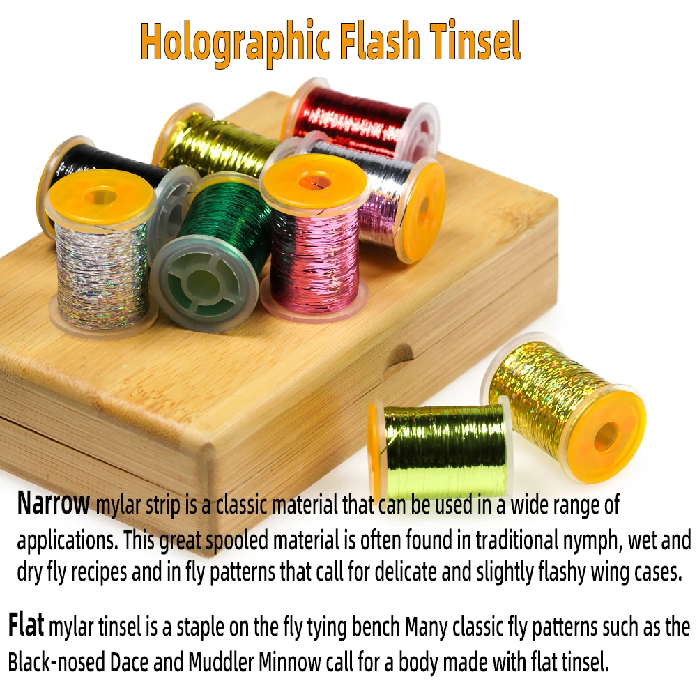 Wifreo 0,3mm/1mm oropel holográfico atado de moscas oropel plano Mylar Material de cinta Flash para Streamer Flashback ninfas - imagen 5