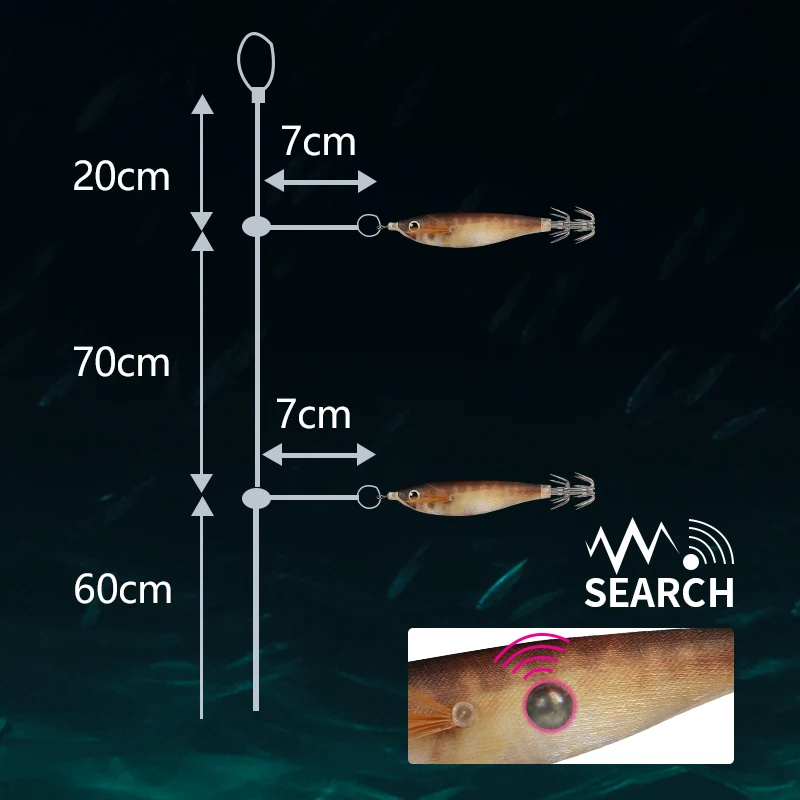 LETOYO 7s/m Plantilla de calamar cebo de calamar luminoso de 60mm, Cuenta de sonajero, cebo Artificial para Webfoot, pulpo, sepia, Señuelos de Pesca de Mar - imagen 3