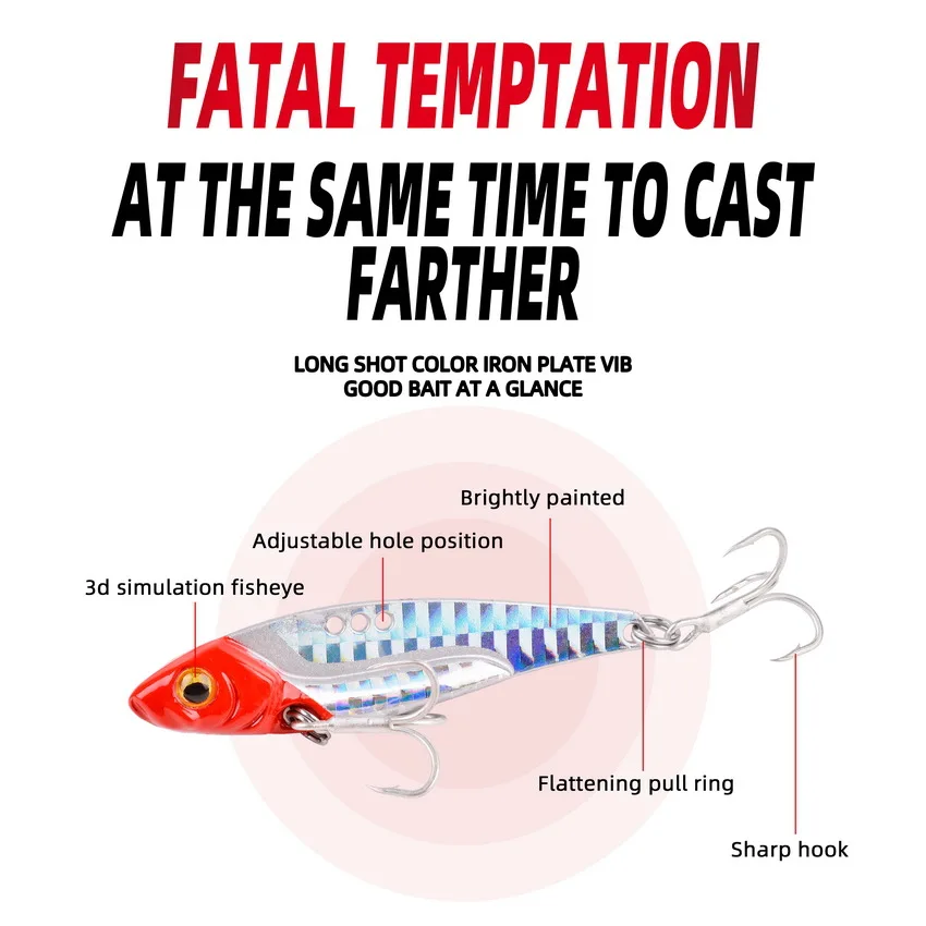 1 Uds 25G/15G/10G/7G 3D ojos azules y amarillos hoja vib de Metal señuelo de pesca hundimiento vibración cebos Artificial Vibe Bass Pike perca - imagen 3