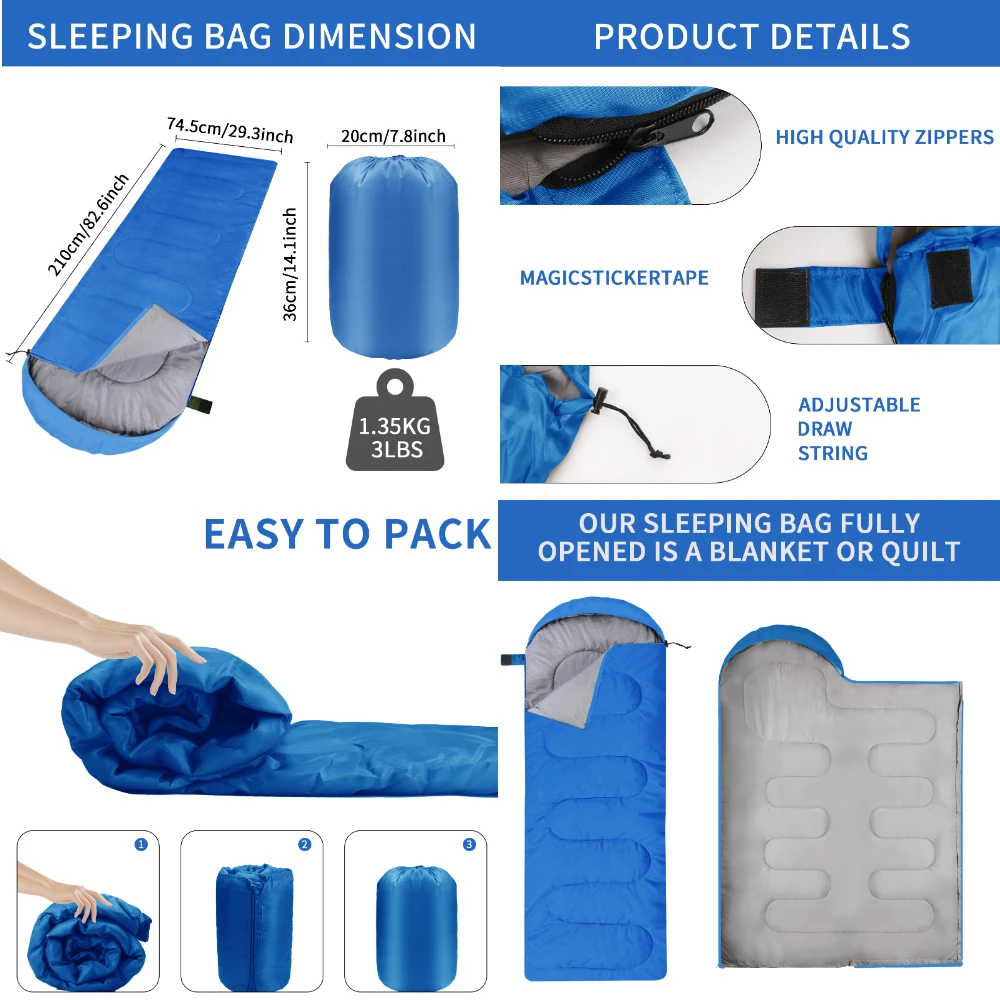 Sacos de dormir de campamento para adultos, saco de dormir ligero y cálido, equipo para mochilero, Camping y senderismo - imagen 2