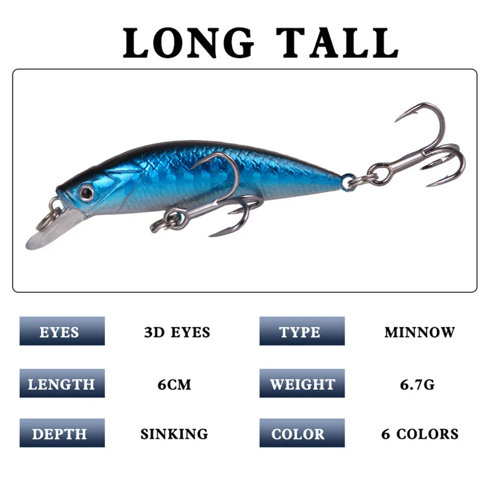 Señuelo de pesca Wobblers de hundimiento, cebo duro de arrastre de plástico, Jerkbait, Minnow, Lucio, Carpa, aparejos de pesca, 6cm, 6,7g, 1 ud. - imagen 4