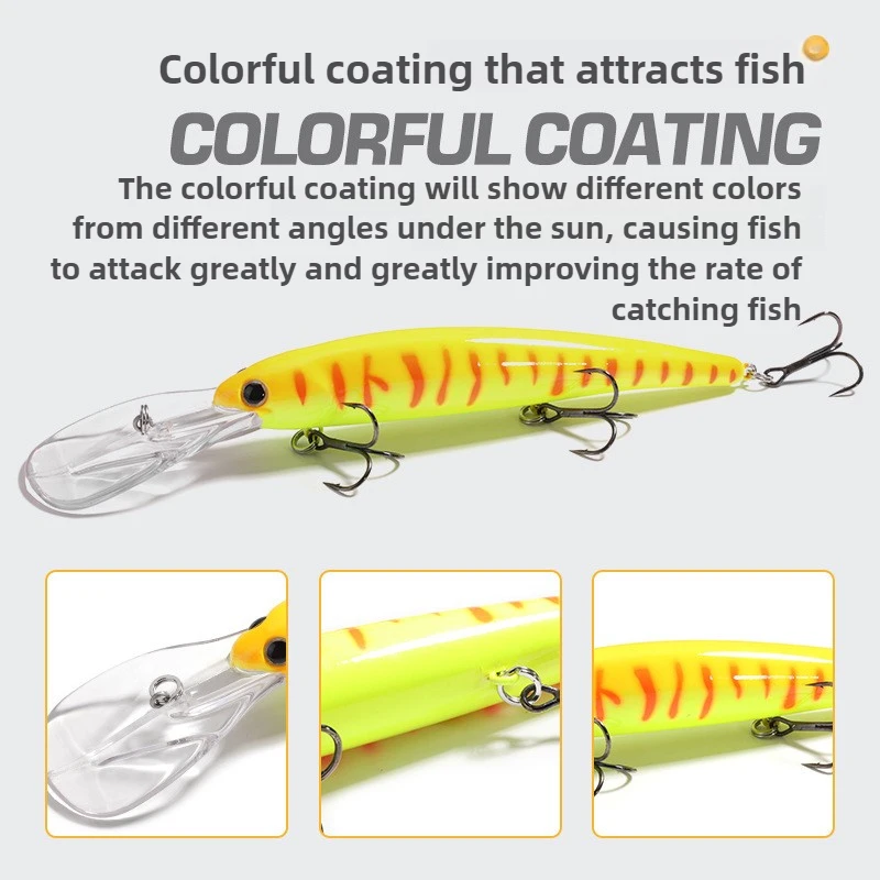Señuelo de Pesca flotante con tabla de lengua larga, pececillo de buceo profundo, 120mm, 20g, cebo duro de fundición larga, Pesca de mar, lubina, Lucio, Pesca - imagen 4