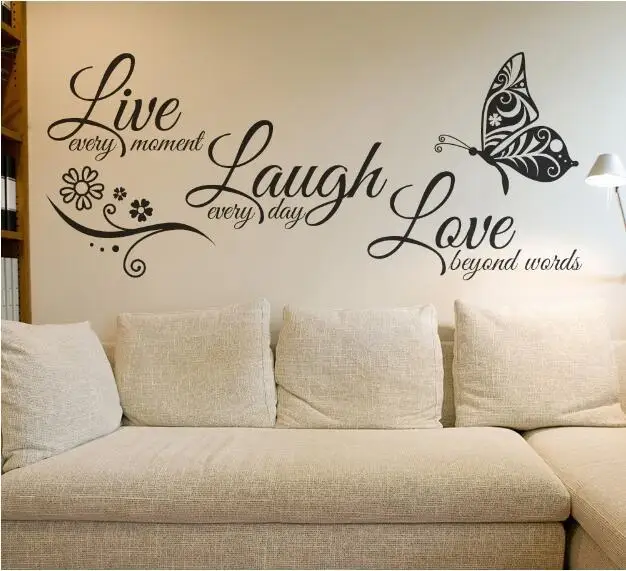 Live Laugh Love-pegatina artística de pared con flor y mariposa, calcomanías de pared modernas, pegatinas de vinilo con citas, decoración del hogar y sala de estar - imagen 5