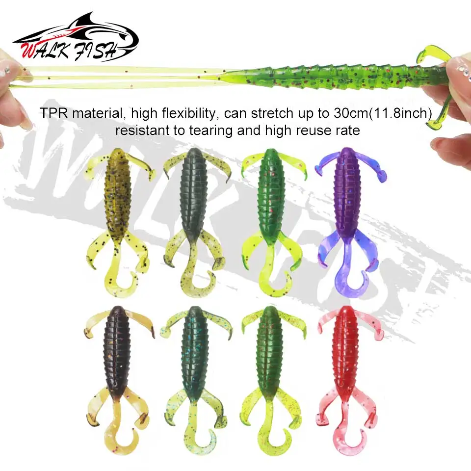 WALK FISH-Cebo flotante de 5 piezas, señuelo de pesca TPR de plástico suave, 72mm, 3,3g, Swimbait, gusano de cola larga, señuelo de lubina Artificial - imagen 4