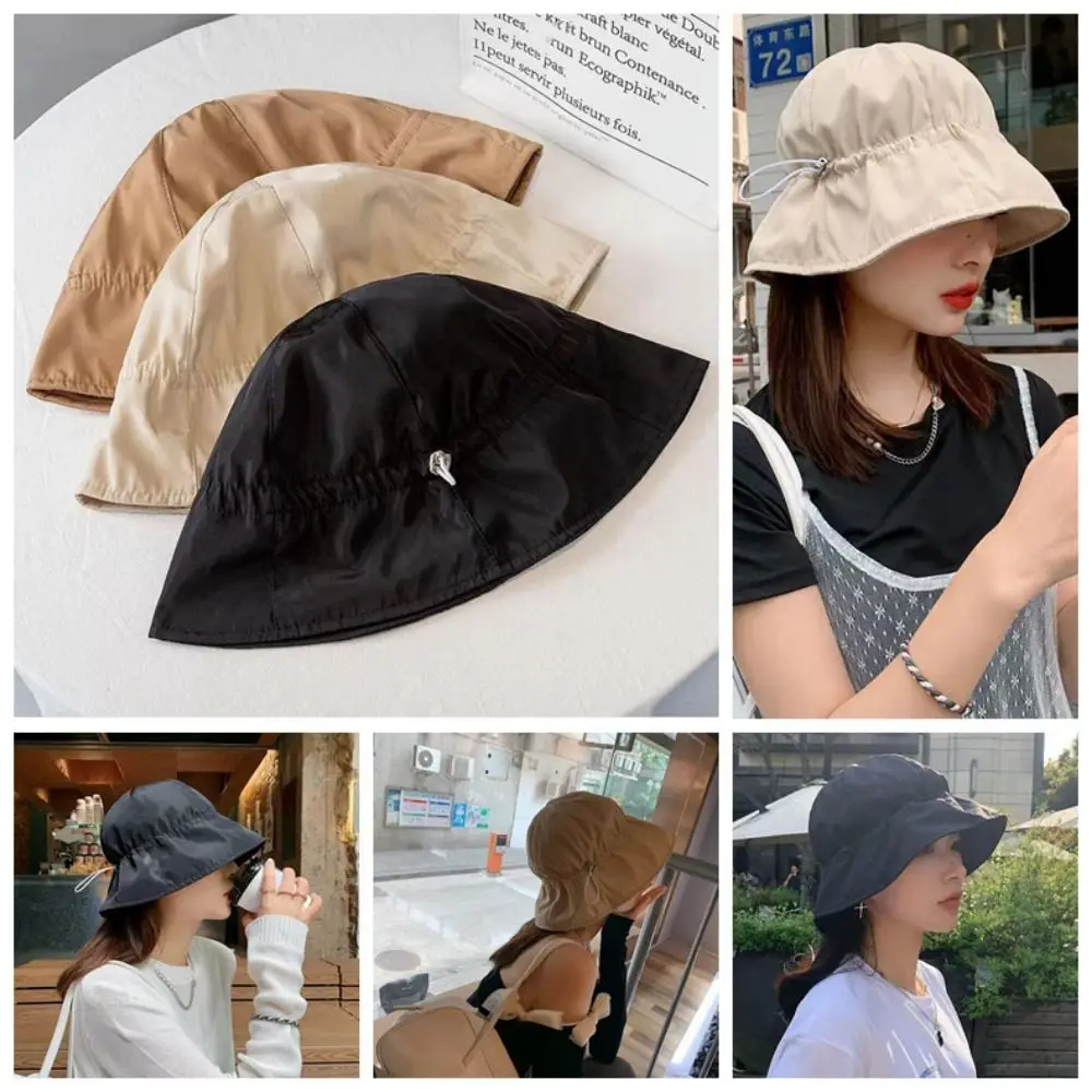 Sombrero de cubo de verano de ala ancha protector solar cordón sombrero de cubo moda transpirable mujeres gorras de pescadores Unisex - imagen 3