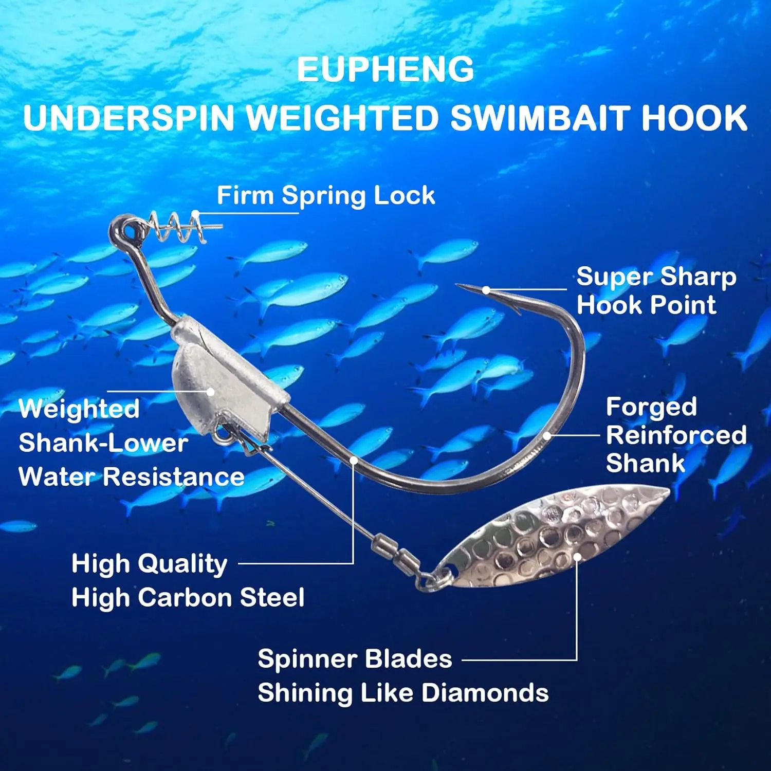 Eupheng-anzuelos Swimbait para pesca de lubina, anzuelos sin Weedless, con cierre giratorio, paquete de 5, 3/0, 4/0, 5/0 - imagen 3