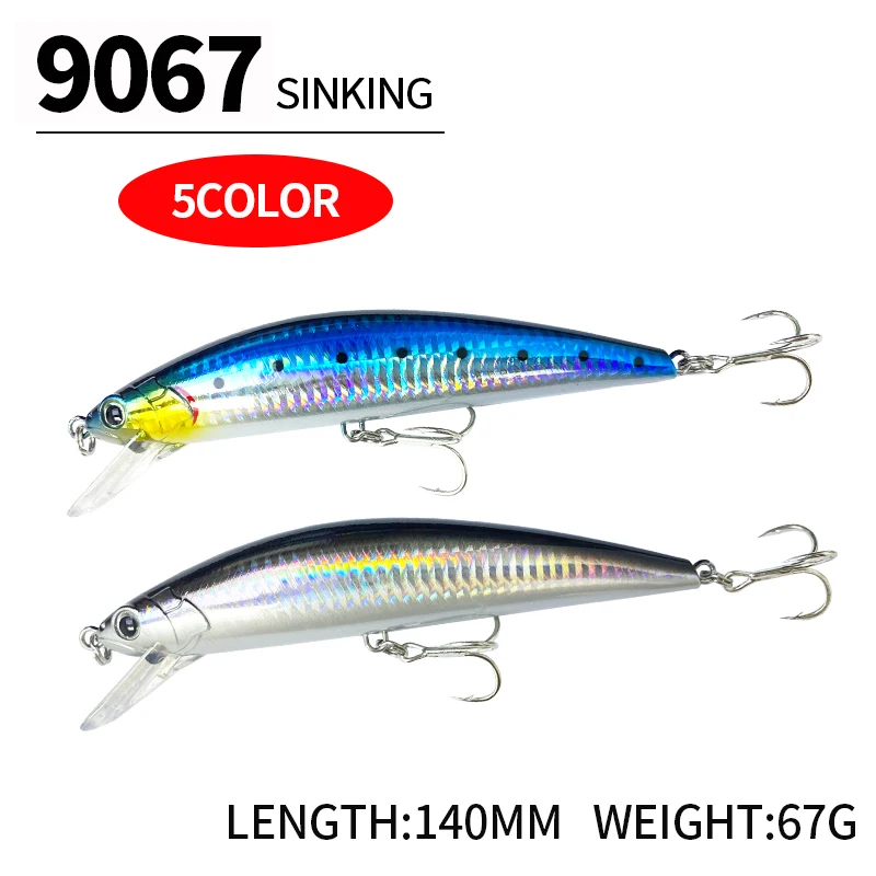Señuelos de Pesca de pececillo de hundimiento grande y pesado, 140mm, 67g, Wobbler, cebos duros artificiales para lubina, equipo de Swimbait de fundición larga - imagen 3