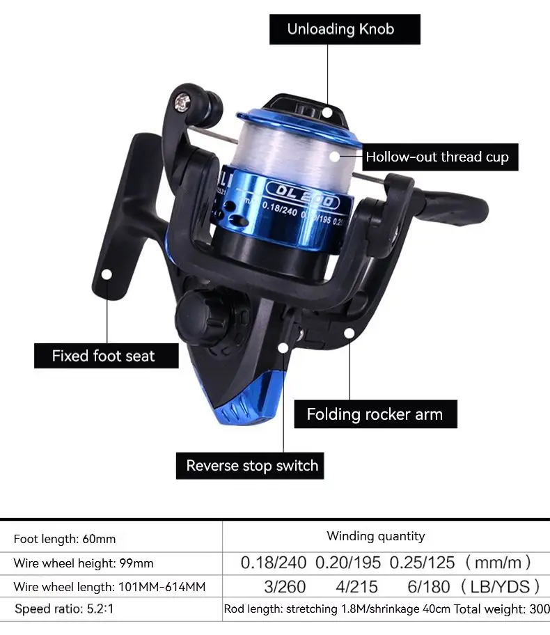 PRO BEROS-caña de pescar giratoria y carrete Combo de 1,8 M, caña telescópica con carrete de pesca 5,2: 1, Kit completo de equipo de pesca - imagen 3