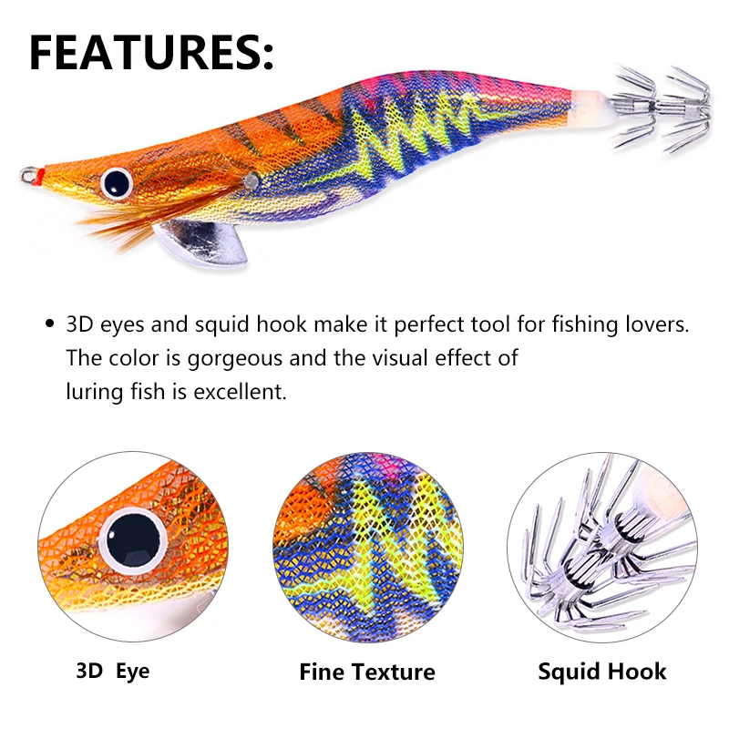 1 Uds. Señuelo de Pesca de camarones de madera, anzuelo de Pesca con plantilla de calamar, pulpo, sepia, señuelos de Jigging artificiales, cebo duro para Pesca 3,5 # 14CM 20g - imagen 4