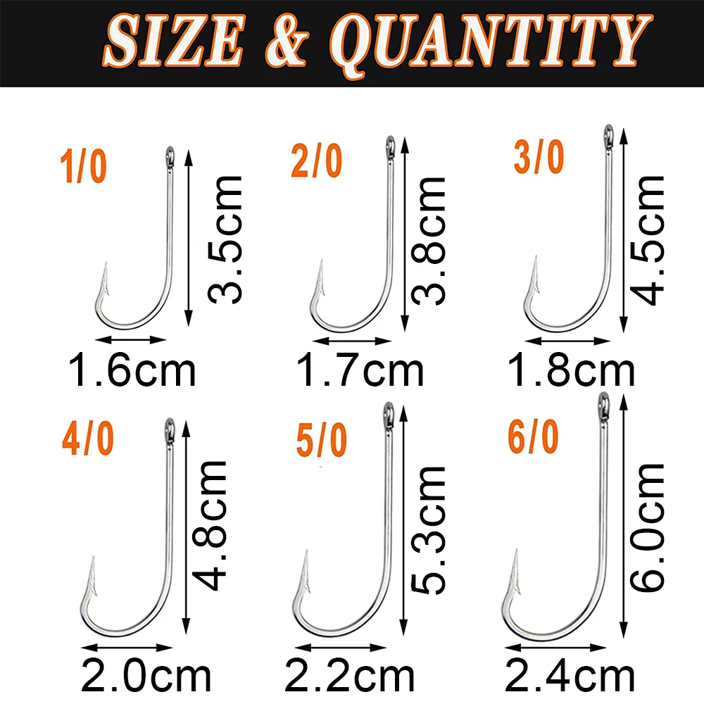 Kit de anzuelos de pesca de acero inoxidable, anzuelos de caña larga forjados para agua salada, Extra fuertes, 50/70 piezas, 1/0-10/0 - imagen 2