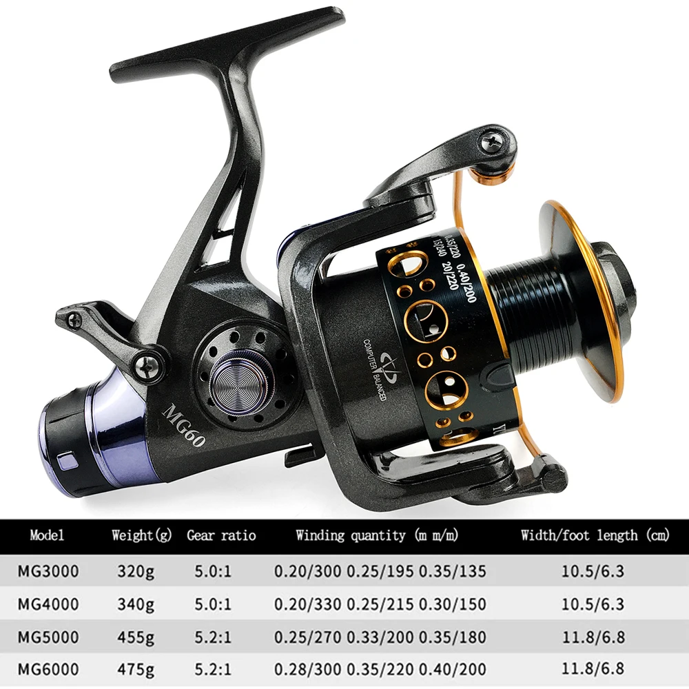 Carrete de pesca giratorio de carpa serie 3000-6000, carrete de Metal de arrastre máximo de 10KG, doble freno, carretes de fundición larga y suave para todas las aguas - imagen 2