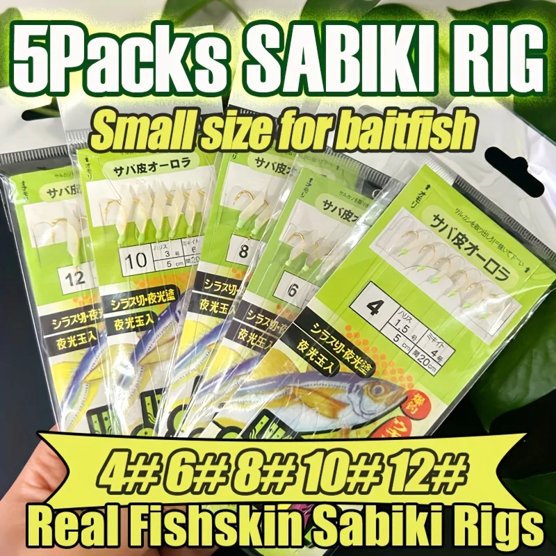 TAKBAS 5 Packs Sabiki Fishing Rigs, 30/50pcs Stainless Steel & Nylon Hooks, Luminous Skin Lure for Mackerel, Cod, Herring, Bass - Ideal for Night Fishing, Perfect Gift for Anglers on Father'S Day, Grandparents Day, - imagen 2