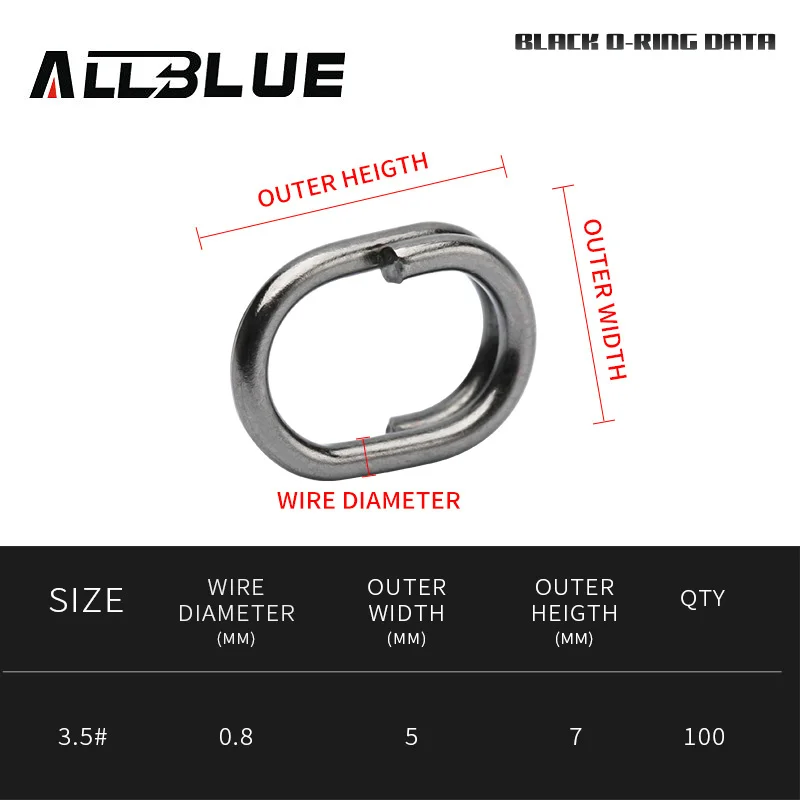 ALLBLUE 100 Uds junta tórica negra anillo dividido de acero inoxidable de alta intensidad anzuelos conector de señuelo de pesca para plantilla Wobbler Minnow - imagen 2