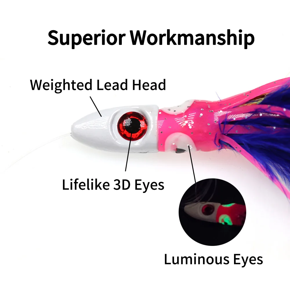 Elllv-señuelo de pluma de falda de calamar, preatados anzuelo y línea, cebo de pulpo para pesca en agua salada, 3,9 ''/18g, 1 unidad - imagen 4