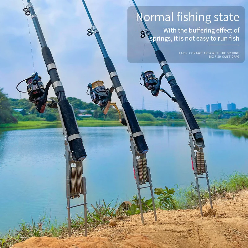 Soporte de tierra para caña de pescar, Base de soporte automático para caña de descenso, soporte plegable para caña de pescar, adecuado para lagos, estanque, corriente de río - imagen 2
