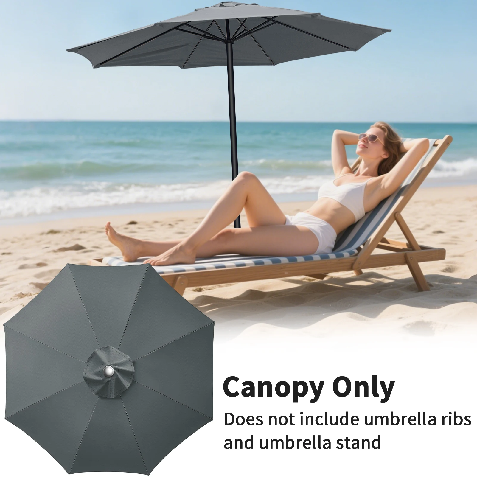 Toldo de Repuesto para Sombrilla de 6/8 Varillas, Impermeable, Resistente a la Intemperie, Anti-UV, Cubierta de Repuesto para Sombrilla de Patio Grande - imagen 5