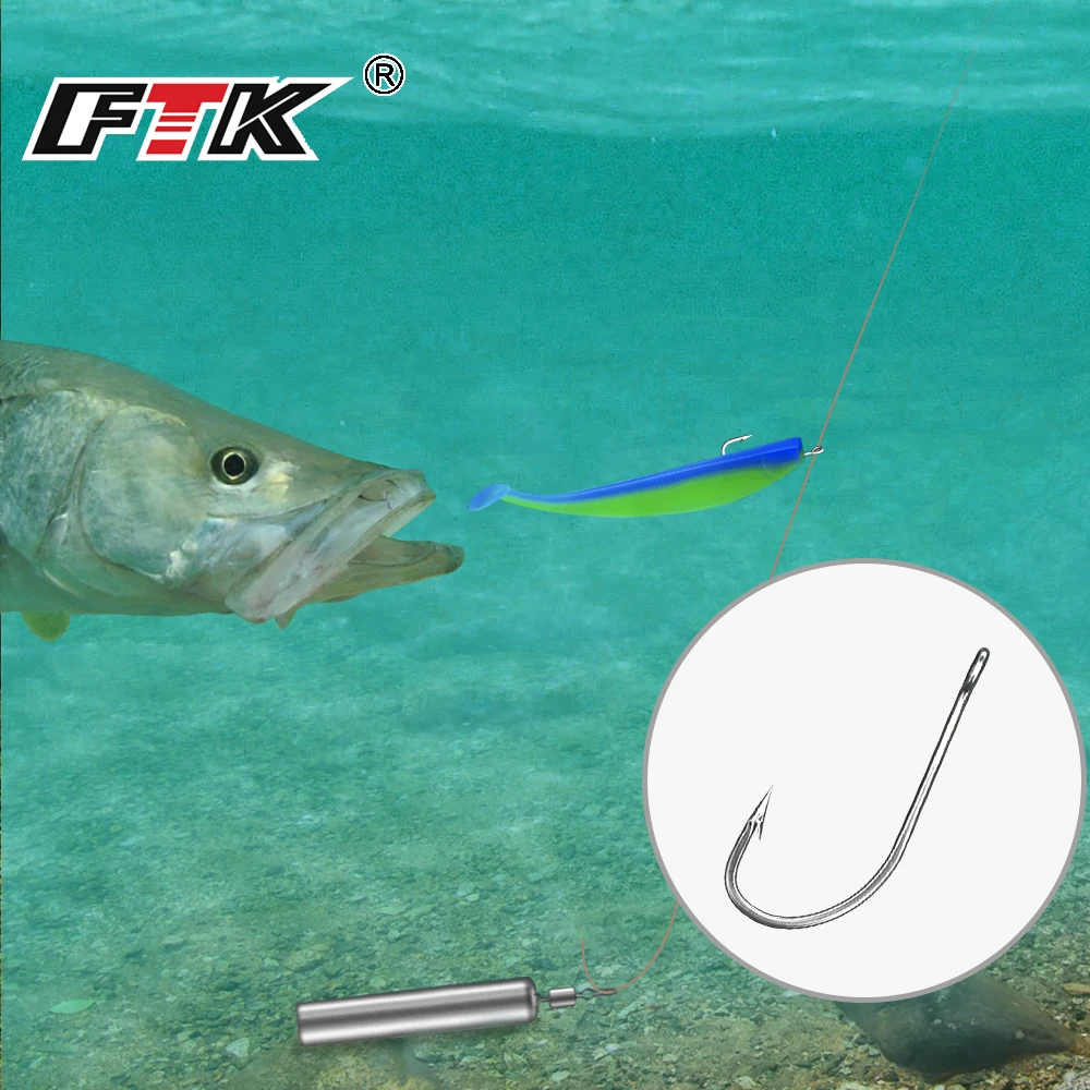 Anzuelos de pesca FTK 1-10 # 50 piezas 1/0 # -10/0 #   Paquete de 25 uds de carpa o lubina con púas de acero inoxidable rico en carbono con aparejos de anzuelo de pesca - imagen 4