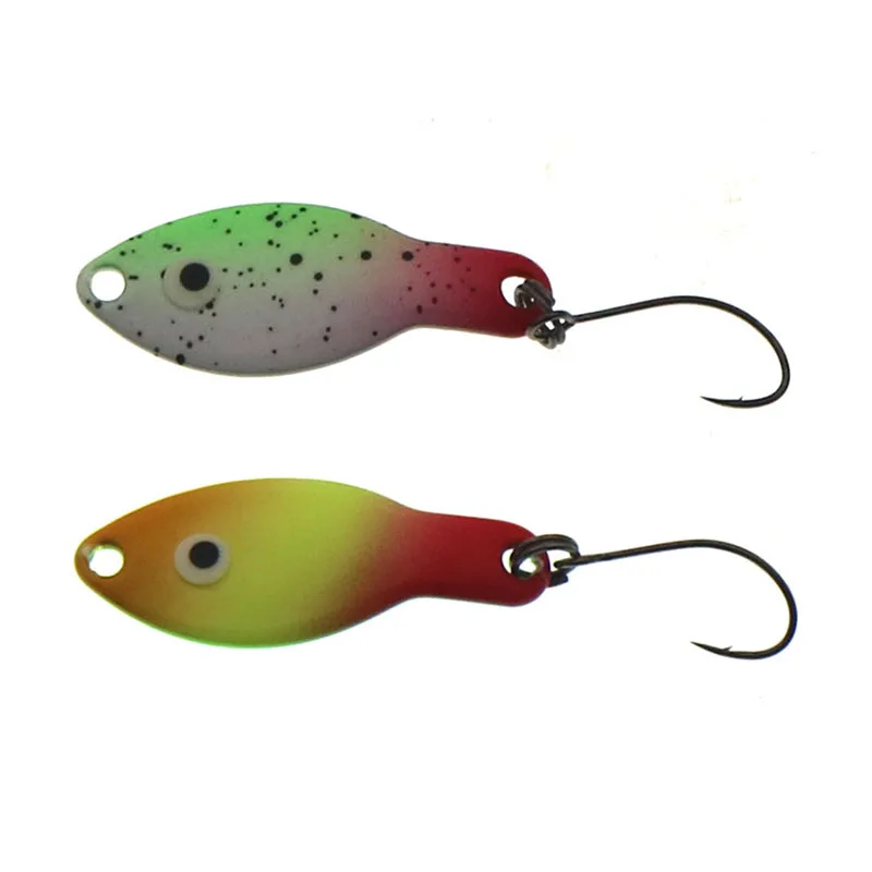 Cuchara de trucha con ojos luminosos, 34mm, 2,7g, cebo de Metal duro, cebo giratorio, Color UV, cucharas de pesca, señuelo - imagen 2
