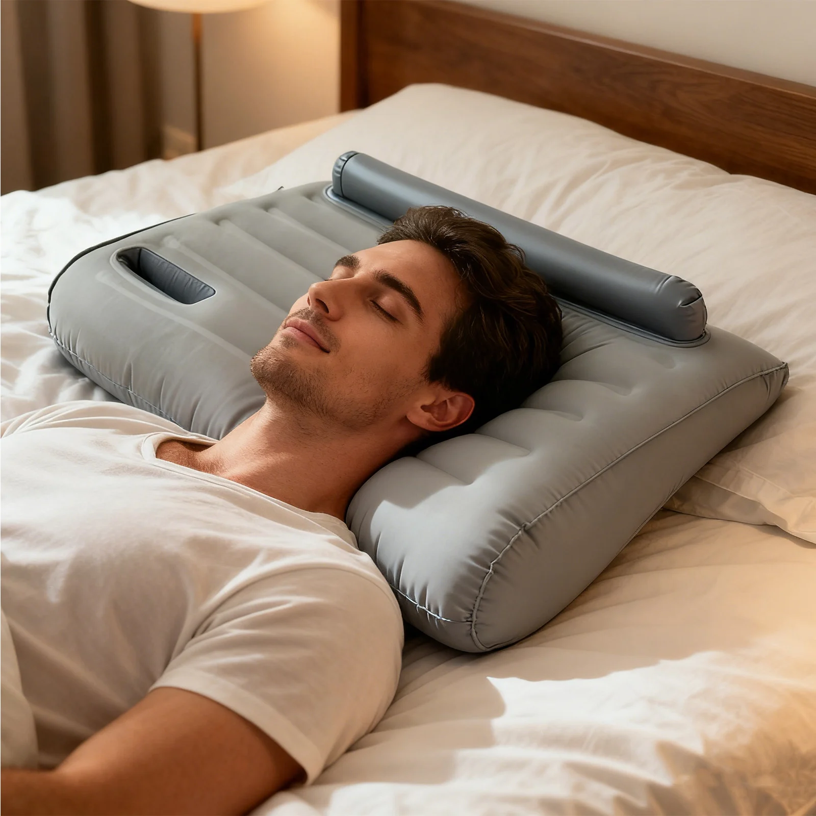Almohada inflable con bomba integrada para camping, viajes y oficina - imagen 4
