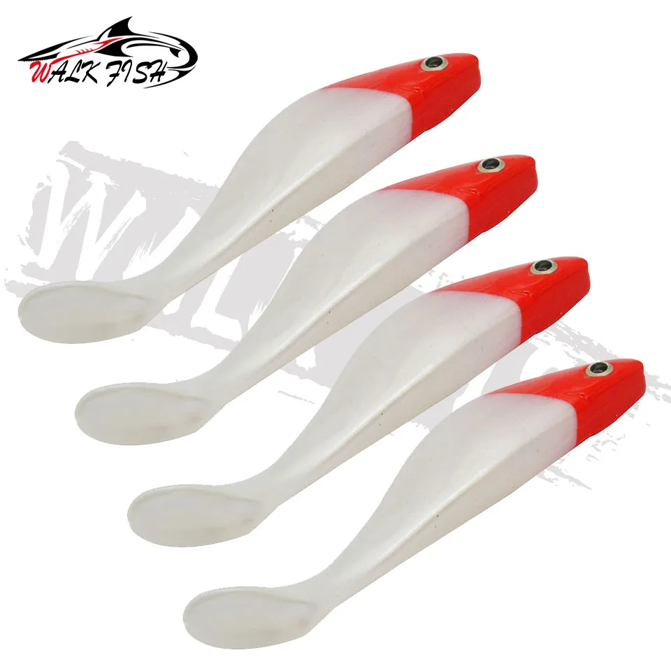 WALK FISH-señuelo suave de 4 piezas, ojos 3D, cola en T roja y blanca, 10,5 cm, 7,8g, cebo de silicona Wobbler, gusano de mar, cebo de natación, señuelo de silicona Streamer - imagen 5