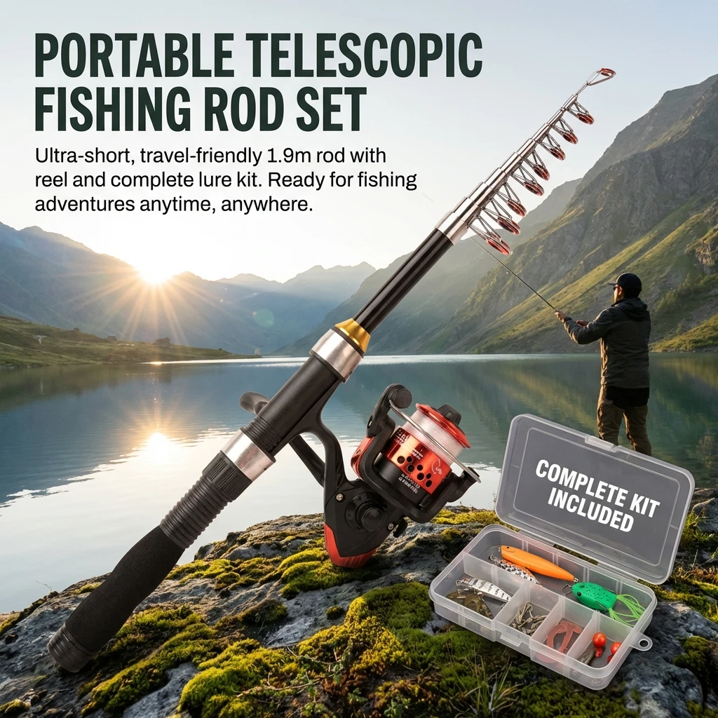 Caña telescópica fibra de carbono – Mini portátil pesca deportiva - imagen 4