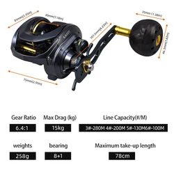 Carrete ZYZ Baitcast 15KG – Carbono ultraligero de alta resistencia