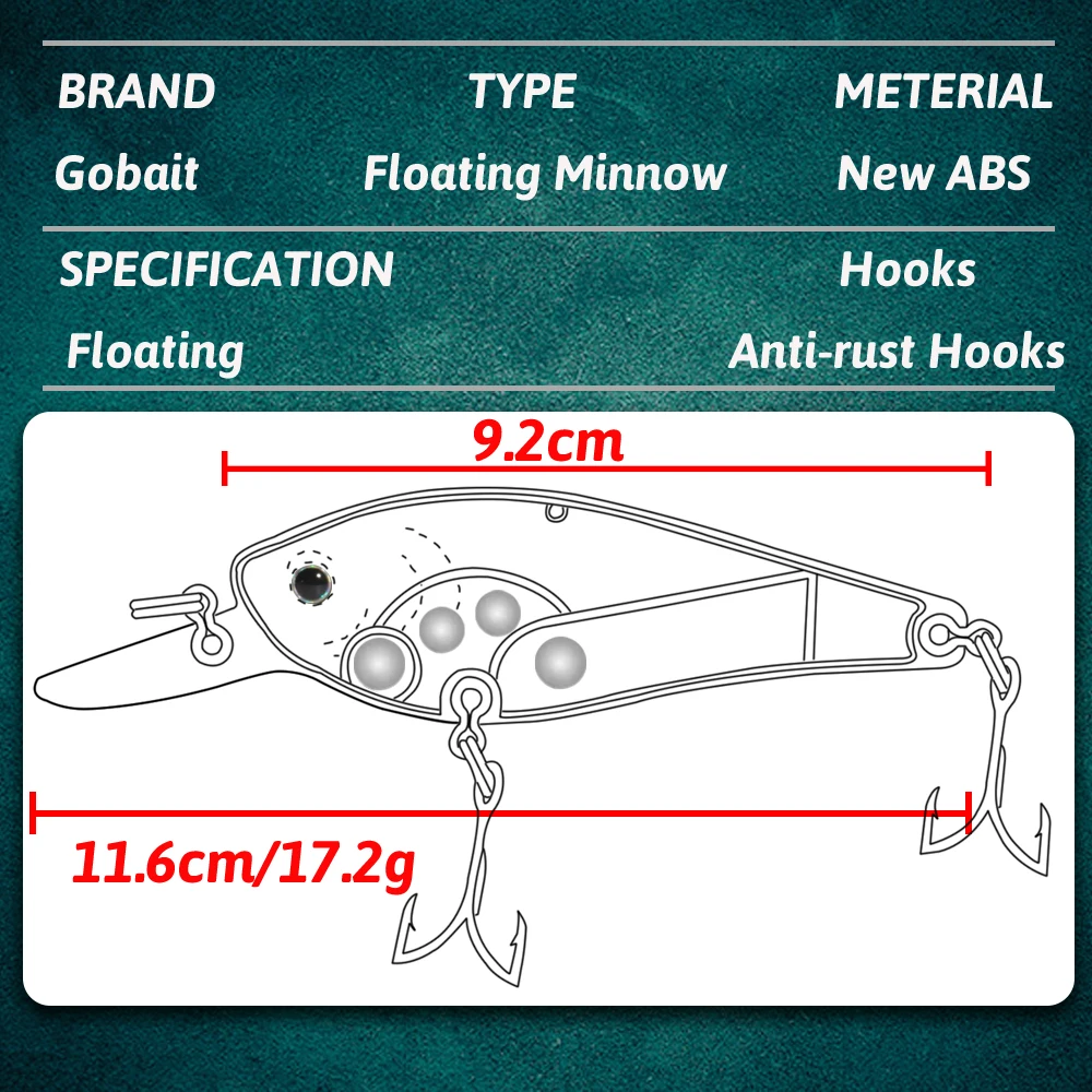 GOBAIT flotante Minnow manivela 17,2g 9,2 cm señuelo bola de acero contaústica Swimbait Wobbler Pesca Jerkbait aparejos Crankbait cebo de Pesca - imagen 2