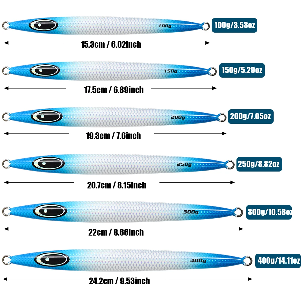 JIGGING PRO 100g 150g 200g 250g 300g 400g plantilla de Metal de aguas profundas señuelo de Jigging Vertical de tono alto plantillas de cuerpo completamente luminosas - imagen 3