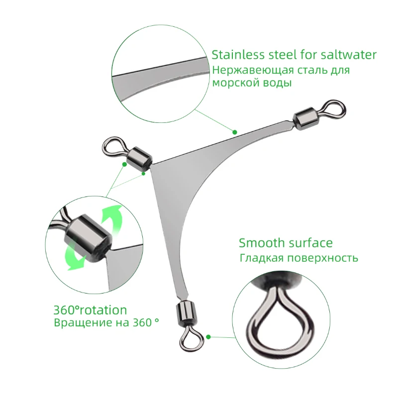 Cabezal de plantilla de pesca giratorio de 3 vías, Conector de poste rodante de acero inoxidable, anillo de conexión, evita enredos de línea, 20 piezas - imagen 3