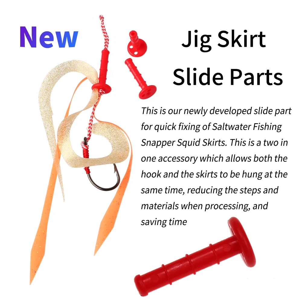 Ellllv piezas de deslizamiento de plástico cilíndrico largo rojo, pargo, faldas de silicona, corbata de goma, piezas fijas, accesorio de señuelo de pesca de agua salada - imagen 4