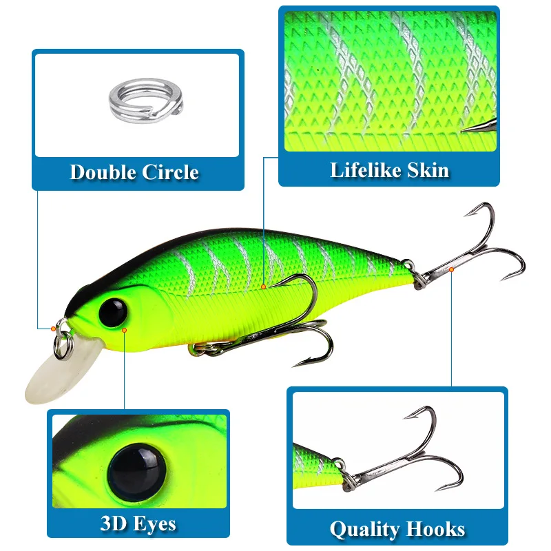 1 Uds. Señuelos de pesca Minnow de alta calidad 90mm 11g señuelo de pesca Crankbait Wobblers ojos 3D aparejos de lubina duros artificiales - imagen 4