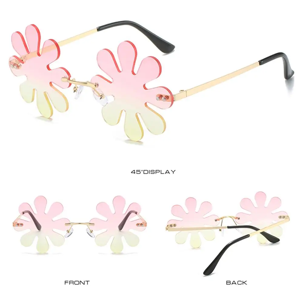 Elegantes gafas de sol con forma de flores con un diseño de color rosa y amarillo gradiente