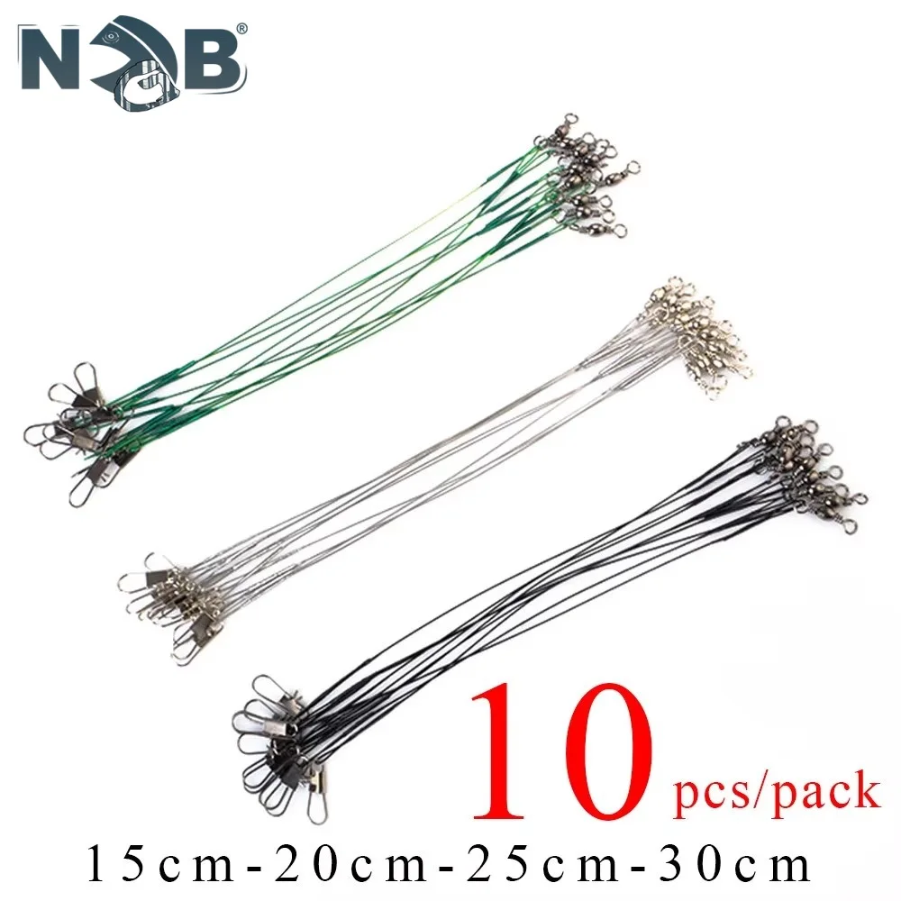 NGB 10 Uds correa de acero inoxidable líder de alambre de pesca con giratorio 15cm/20cm/25cm/30cm línea de pesca cuerda de pesca giratoria