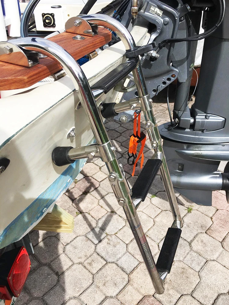 Escalera de barco plegable de 3 escalones de acero inoxidable marino, pontón pulido, Escada de embarque Para Barco, equipo Catera de 2 + 1 escalones, Lancha - imagen 4