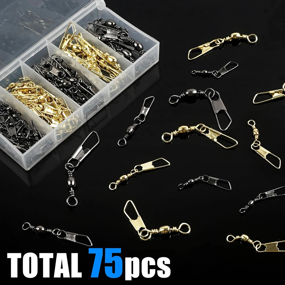 Kit giratorio de pesca, 75 Uds., barril rodante, giratorios con broche de seguridad, conector de pesca de alta resistencia, aparejos de pesca giratorios - imagen 5